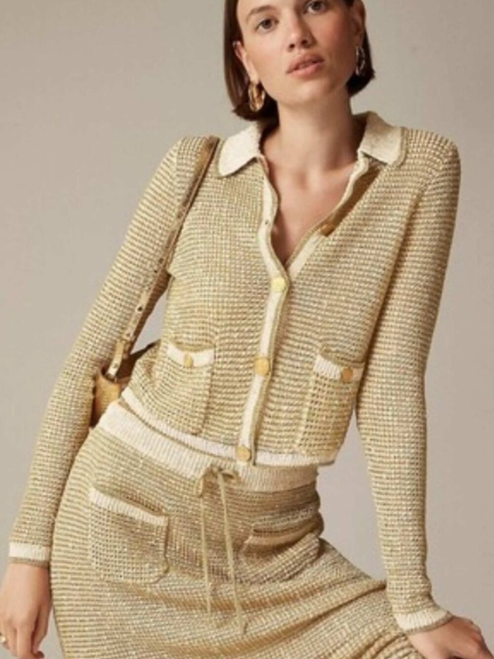 NWT J CREW ~ GOLD METALLIC TEXTURED KNIT LADY JACKET / CARDIGAN ~ S